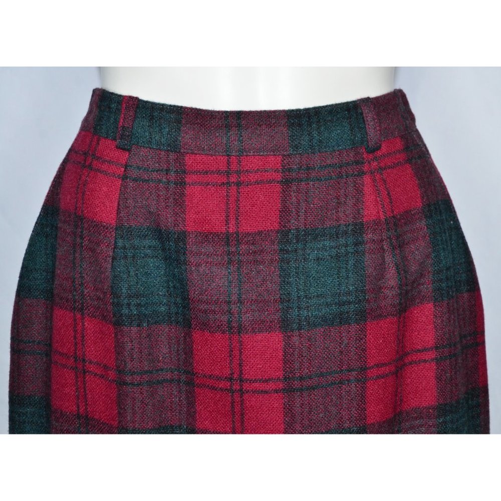 Vintage Barclay Square Wool Tartan Straight Pencil Skirt Red/Green Preppy Sz 7/8 - Picture 2 of 7